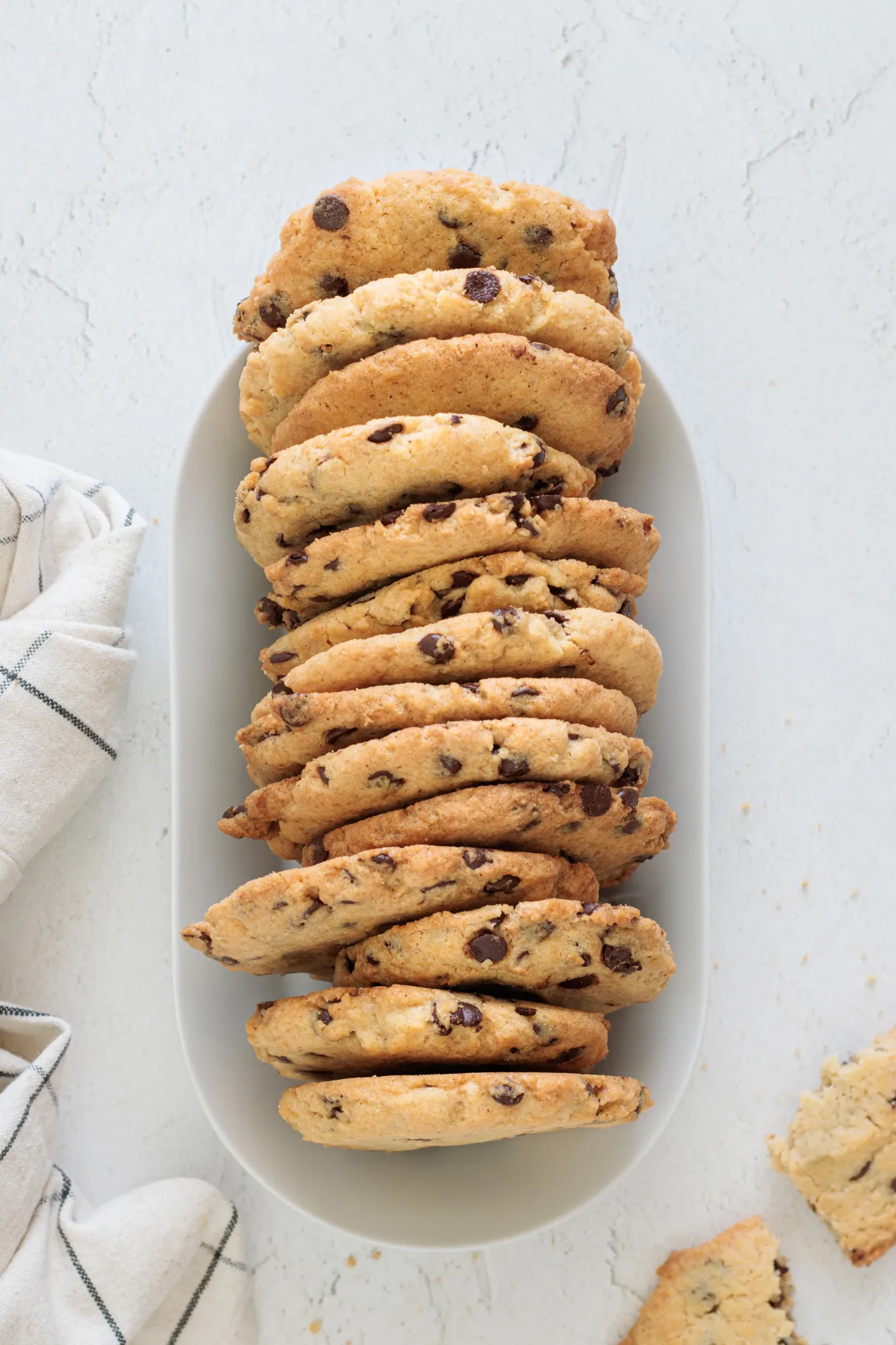 Golden brown butter chocolate chip cookies arranged for serving